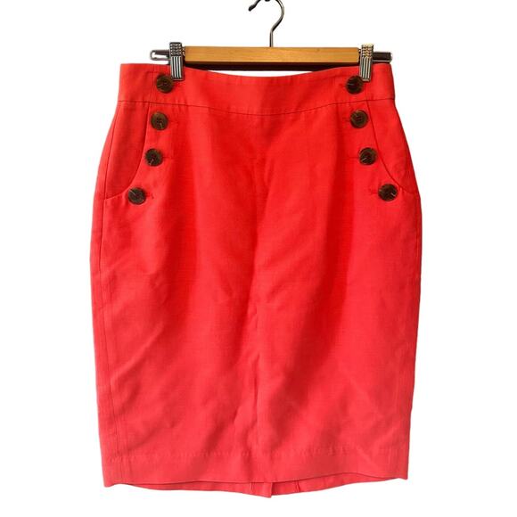LOFT | Cotton-Blend Coral Button-Detail Pencil Skirt | Size 4 - Picture 2 of 7